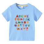 Boys Girls T-Shirt 26 Letters Print Black 100% Cotton Short Sleeve Tee Soft Casual Summer Tops for Kids Children