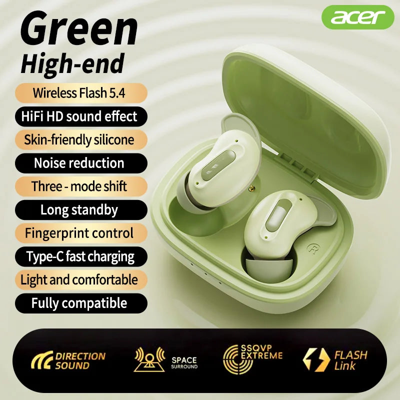 Acer Ohr562 Wireless Bluetooth Headphones, In-Ear Anc Active Noise Reduction, Stereo Sound for Calls, with Charging Case, Mini and Compact Sleep-Aid Headphones Suitable for Sleeping, Compatible with Mobile Phones and Tablets