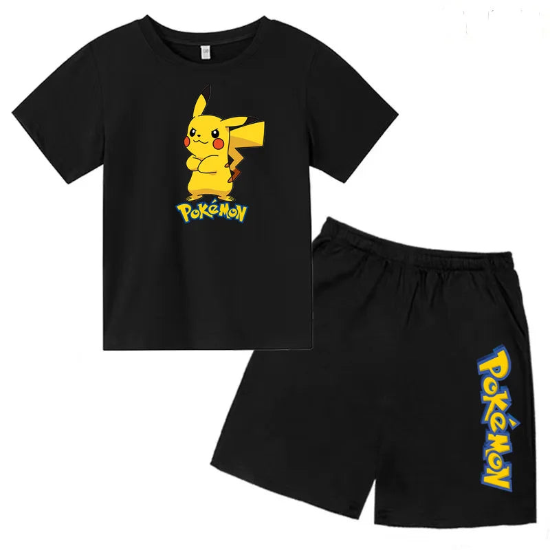 Children's Summer Set Boys and Girls Version Round-neck Cartoon Sports T-shirt - Short-sleeved Short Pants Set Clothing 3-13