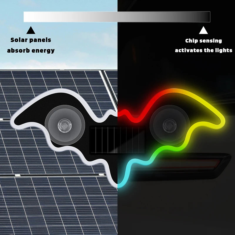 1/2pcs Cool Bat Solar Powered Car Neon Light Wireless Led Ambient Light Suction Cup USB Rechargeable Atmosphere Breathing Lamp