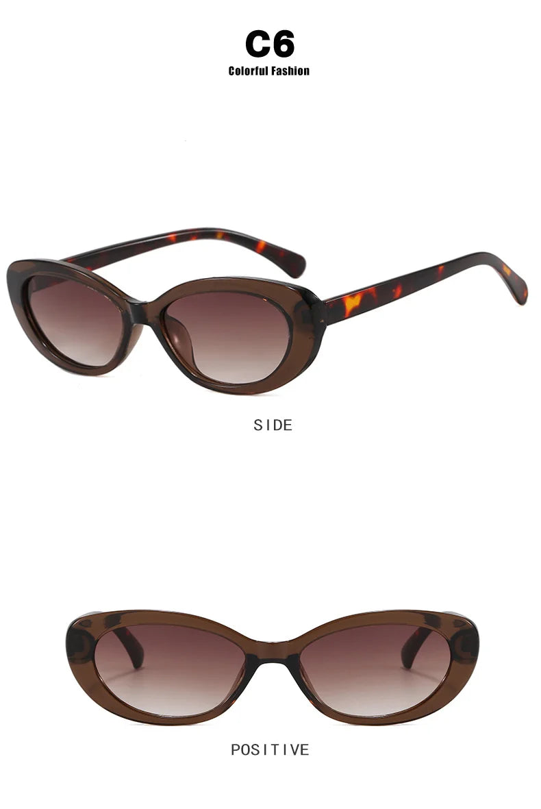 New Retro Oval Cat Eye Sunglasses for Women Men Y2k Trendy Narrow Small Sunnies 90s Brand Designer Sun Glasses UV400