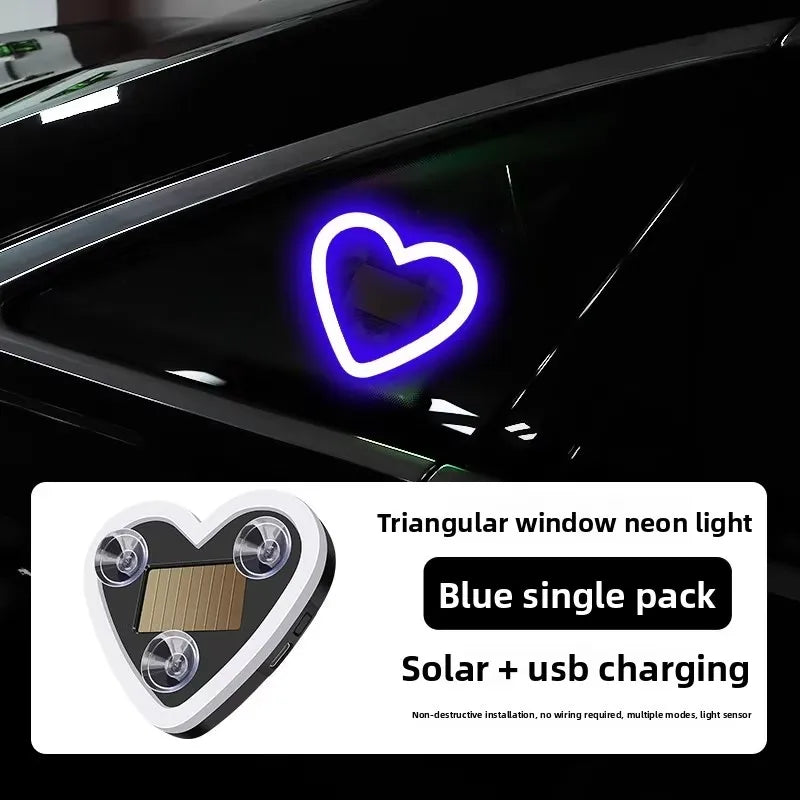 1/2pcs Solar-Powered Led Car Window Neon Lights - Heart-Shaped Rgb-Free Color-Changing Interior Wiring Free Atmosphere Light