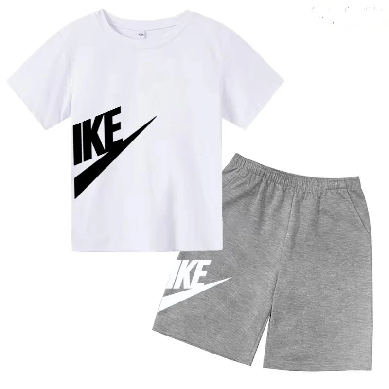 Summer Brand White T-shirt+Shorts Two-piece set Kids New Clothing Fashion Letter Boy Girl3-12Yrs Sports Short-sleeved Casual Set