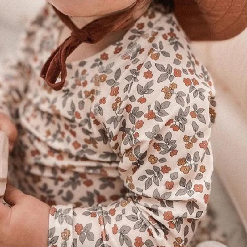 Summer RC Baby Girls Long Sleeve One-piece Swimsuit Set Toddler Girl Sunscreen Floral Bikini Suits Kids Swimwears Bodysuit 1-12Y