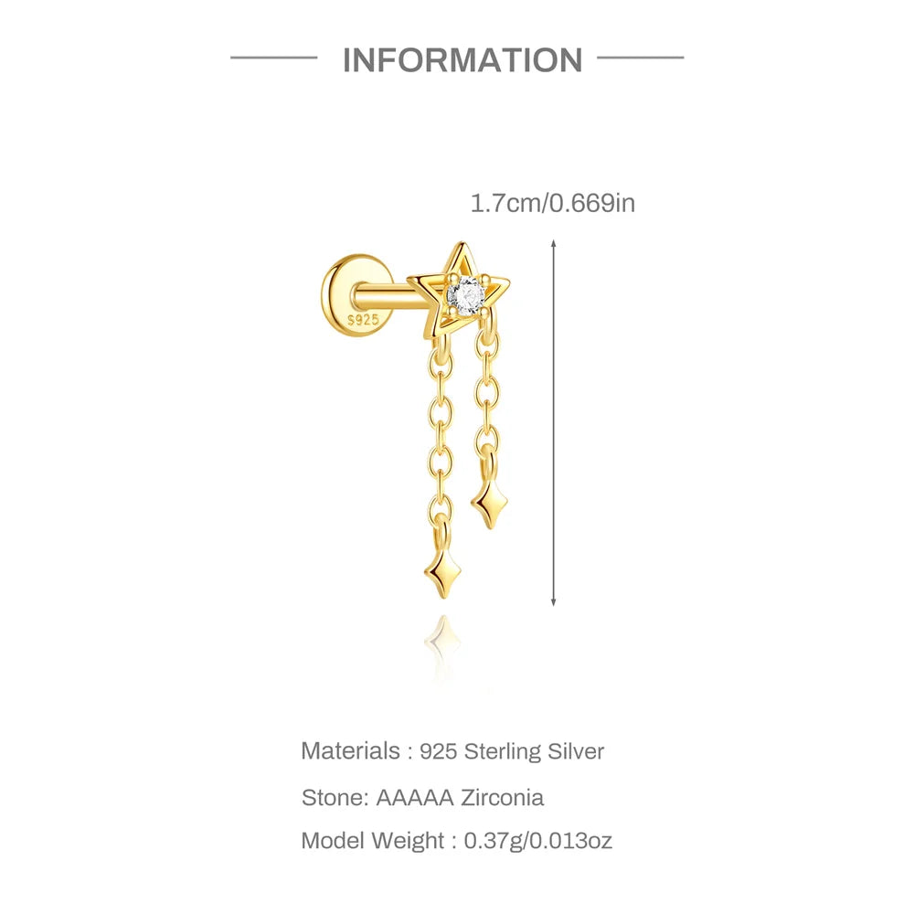 AIDE Star Moon Chain Tassel  925 Sterling Silver Shiny For Woman Piercing Earring Fashion Dainty Luxury Style fine jewelry