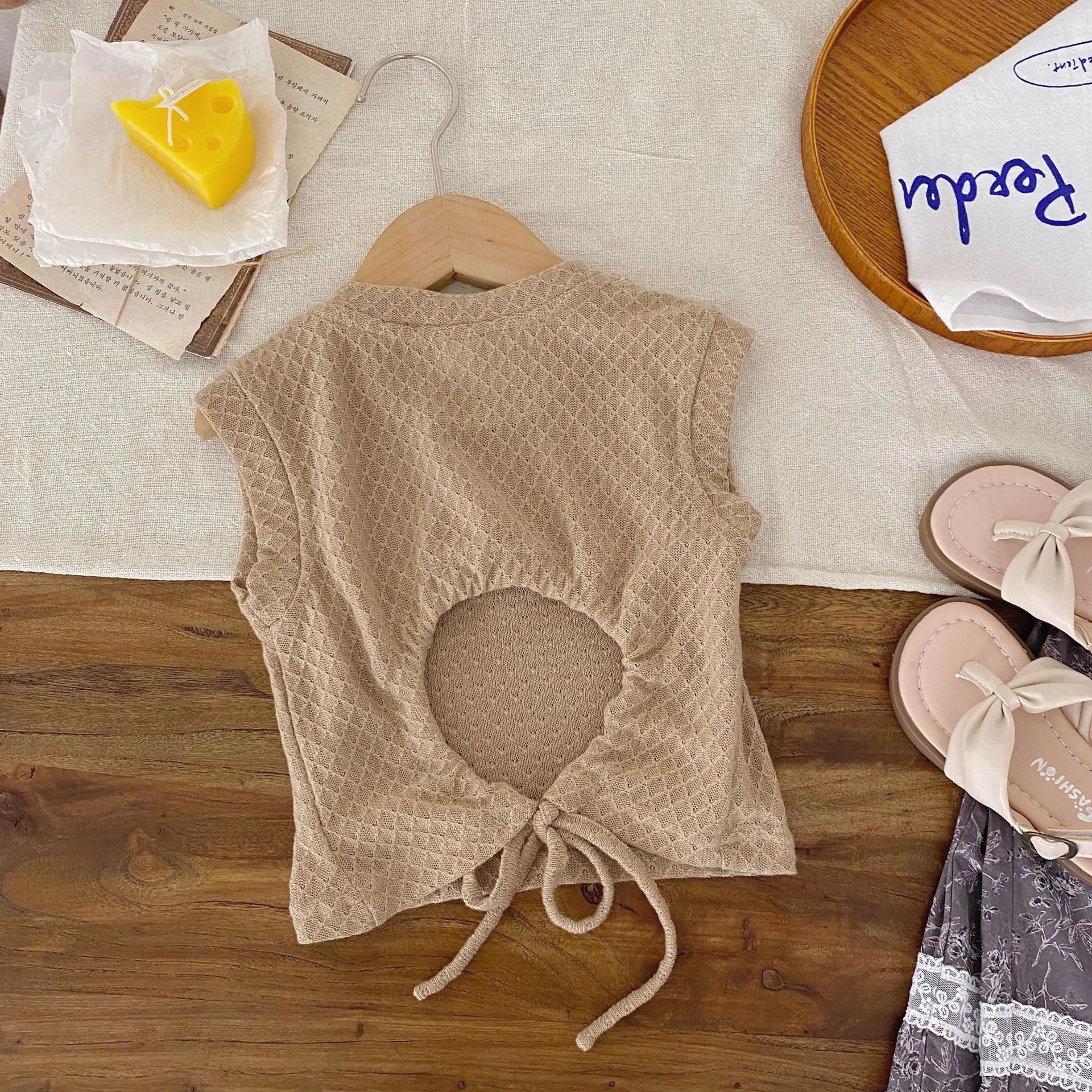 2026 Summer New Girls Solid Sleeveless T Shirts Baby Girl Cute Hollowed Out Vest Toddler Thin Breathable Tops Kids Clothes