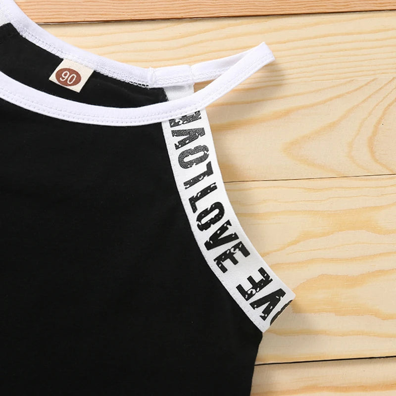 Trendy Summer Children's Sports Clothing Set 2-6Y Patchwork Letter Camisole and Shorts 2Pcs for Girls Kid's Casual Vest Outfit