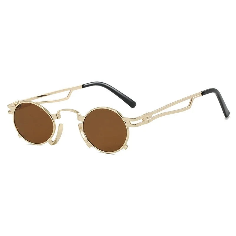 Retro Punk Round Sunglasses Small Frame Unisex 2025 New Trendy Vintage Metal Eyewear Designer Shadow for Women UV400 Protection