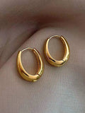 Polished Gold-Tone Oval Hoop Earrings for Everyday Wear