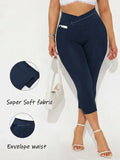 Women's Super Soft Crossover High Waisted Capri Pants With Pockets Tummy Control No See Through Workout Yoga Running Leggings