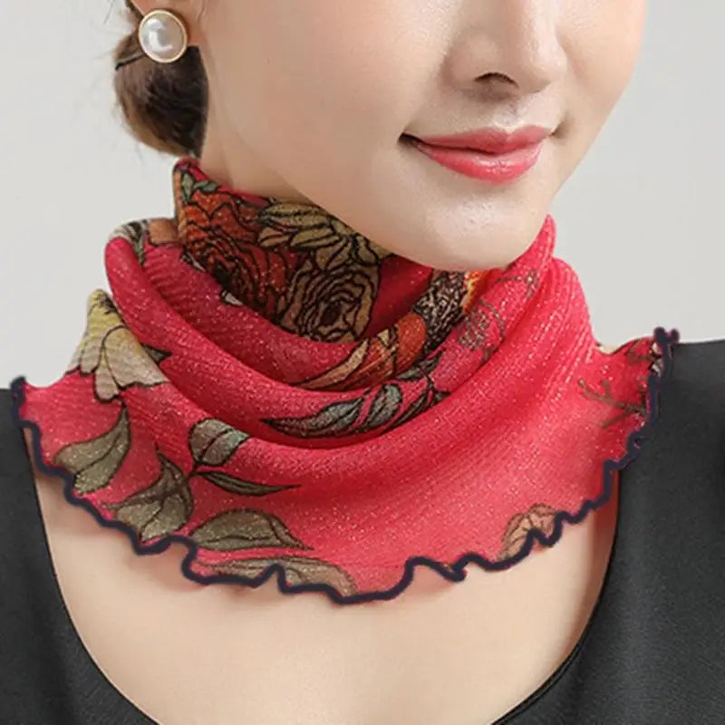 Spring Summer Chiffon Neck Collar Scarf Women Head Thin Sunscreen Variety Small Silk Anti-UV Scarf Mask Multi-Function Scarf