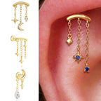 AIDE Star Moon Chain Tassel  925 Sterling Silver Shiny For Woman Piercing Earring Fashion Dainty Luxury Style fine jewelry