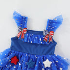 Children Tiered Ruffle Mesh Dresses Girls 4th of July Sleeveless Tutu Dress Star Decor 0-6Y Kids Independence Day Outfit
