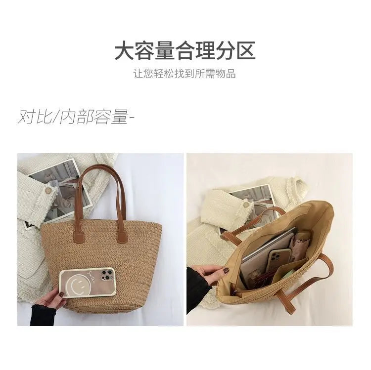 Luxury Designer Summer Beach Party Purses Shopper Tote Bag Women's Large Capacity Shoulder Bag Summer Straw Woven Basket Handbag