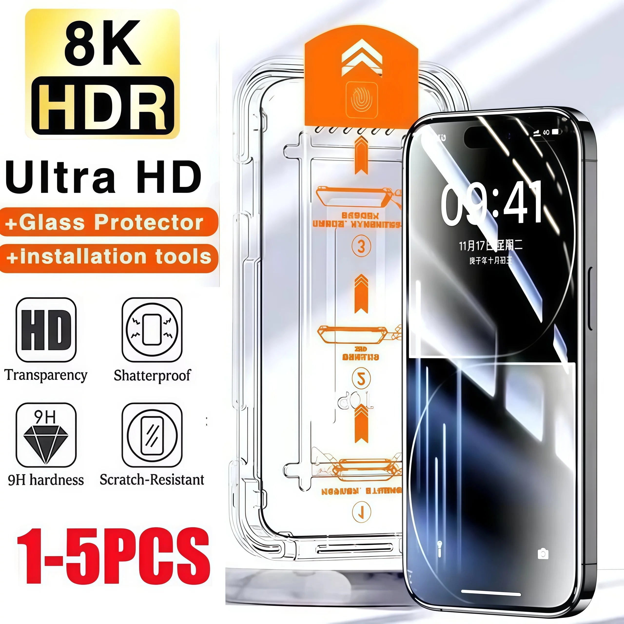 1-5PCS Tempered Glass Screen Protector for IPhone Air 17 16 E 15 14 11 13 Pro Max Plus 12 Mini 17Pro Screenprotector Film Cover
