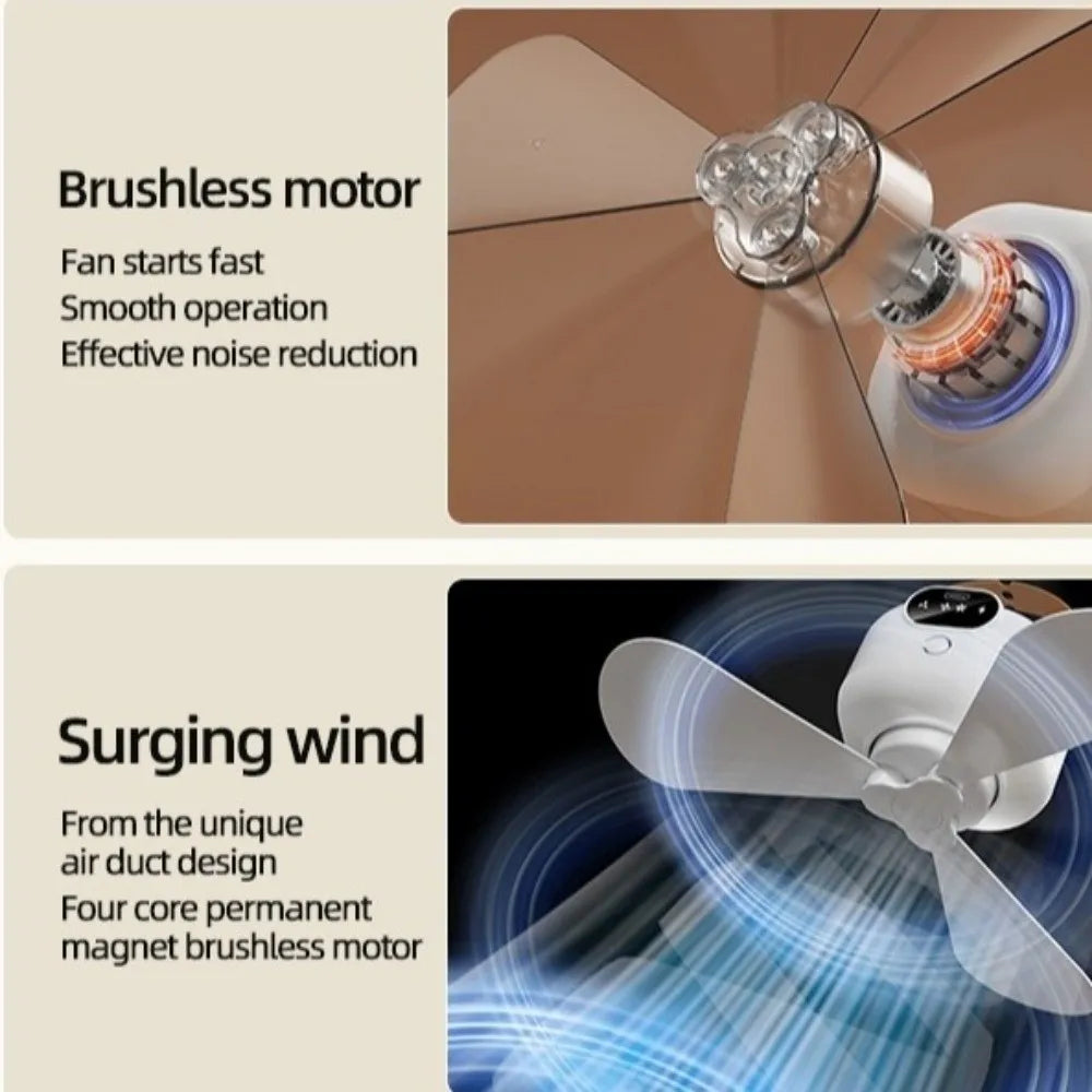 Rechargeable Ceiling Fan Light Energy Saving with Remote Control Hanging Fan Light 3 Gears Intelligent Electric Fan Night Lamp