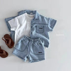 2025 Summer New Children Short Sleeve Clothes Set Boys Girls Denim Shirts + Shorts 2pcs Suit Kids Baby Fashion Casual Outfits