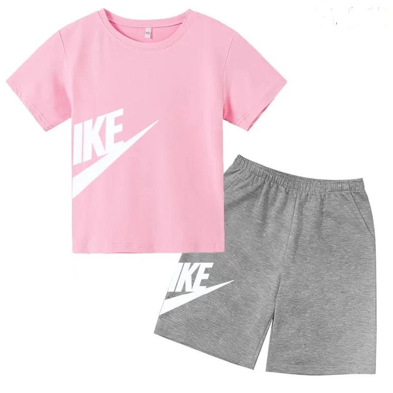 Summer Brand White T-shirt+Shorts Two-piece set Kids New Clothing Fashion Letter Boy Girl3-12Yrs Sports Short-sleeved Casual Set