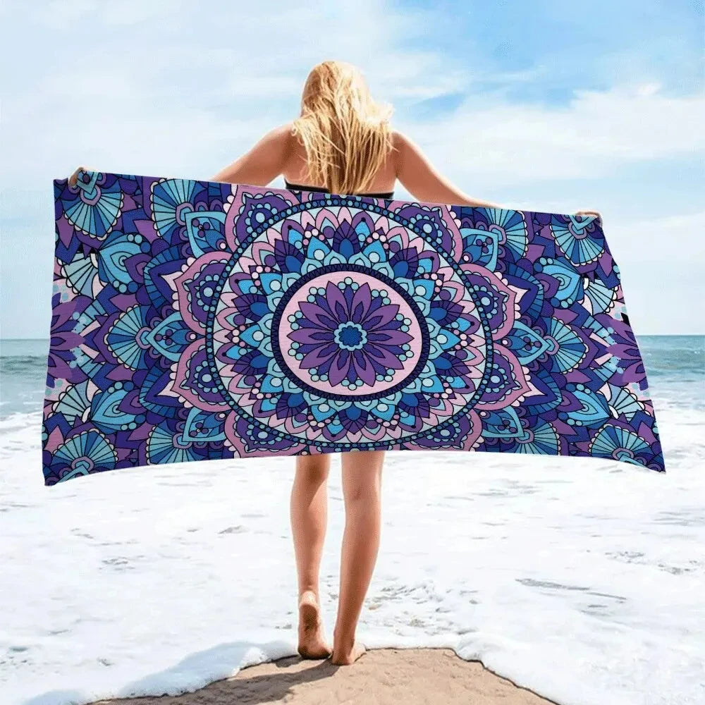 Microfiber Beach Towel Absorbent Bath towel big Quick-drying sunscreen for Adults Travel Swimming Pool Purple Flower Pattern
