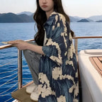 Women's Wave Print Hawaiian Shirt - Summer Casual Oversized Short Sleeve Blouse Loose Fit Beach Shirt for Vacation