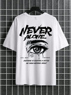 Men's 100% pure cotton fashionable casual loose with Eye Shaped Slogan Print round neck short sleeved T-shirt versatile top