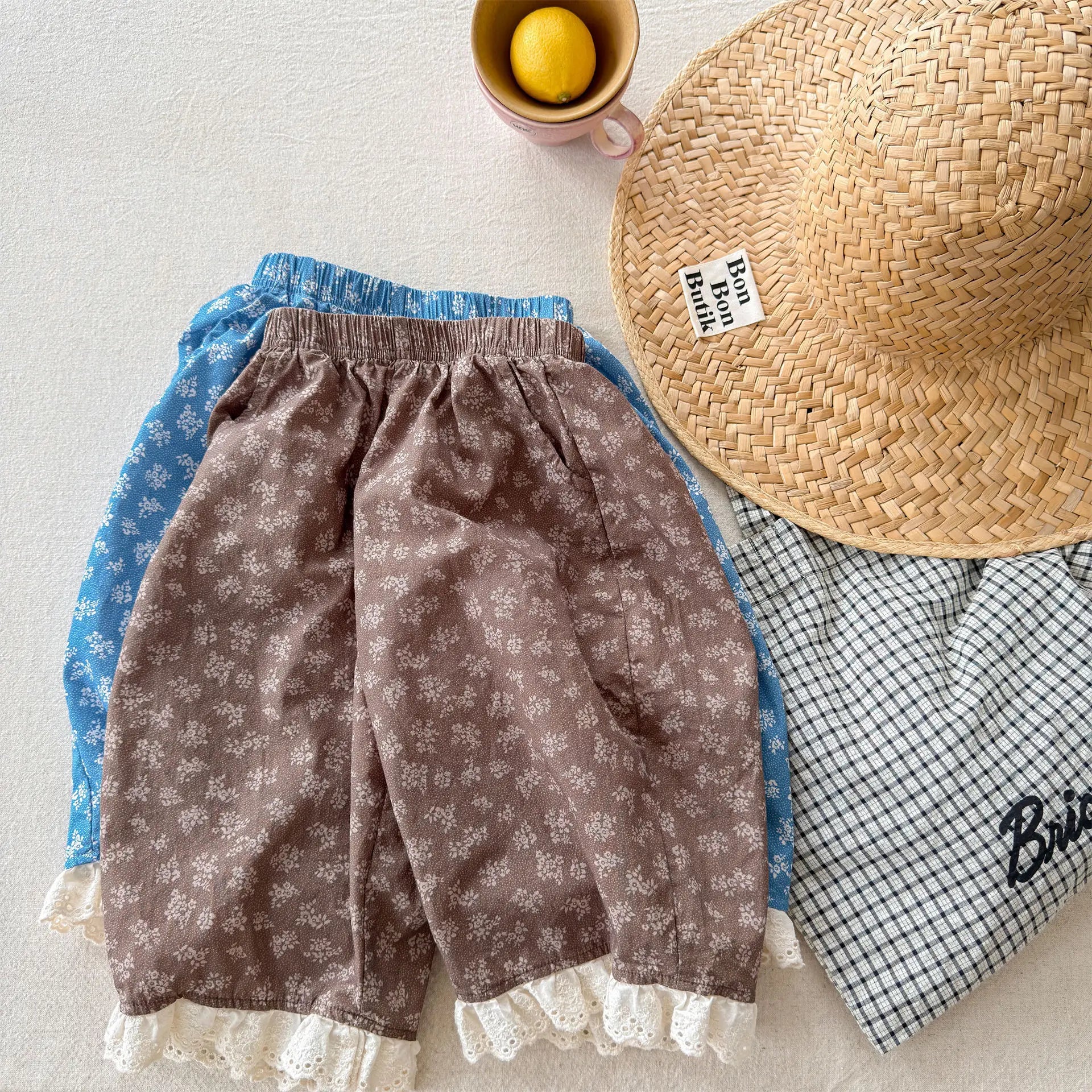 2026 Summer New Girls Lace Wide Leg Pants Toddler Thin Casual Pants Baby Girl Floral Mosquito Proof Pants Cotton Kids Clothes