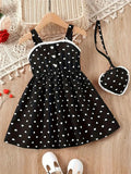 2026 Girls' Summer Fashion Dress, Casual Heart Pattern, Breathable Sleeveless Square Neck, Loose and Comfortable