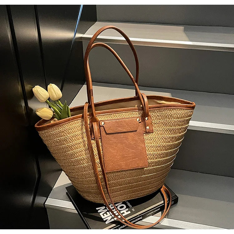 Handmade Beach Vacation Straw Woven Bag For Women Single-Shoulder Summer Straw Beach Bags Shopper Baskets Bohemian Large Tote Ba