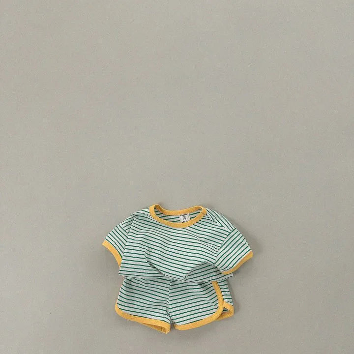 2026 Summer New Children Short Sleeve Clothes Set Boys Girls T Shirts + Shorts 2pcs Suit Baby Cute Striped Kids Casual Outfits