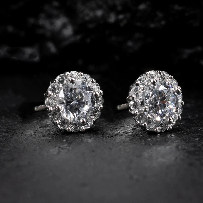 Cubic Zircon Stud Earrings for Women/Men Exquisite Couple Earrings Fancy Anniversary Gift Silver Color Trendy Jewelry