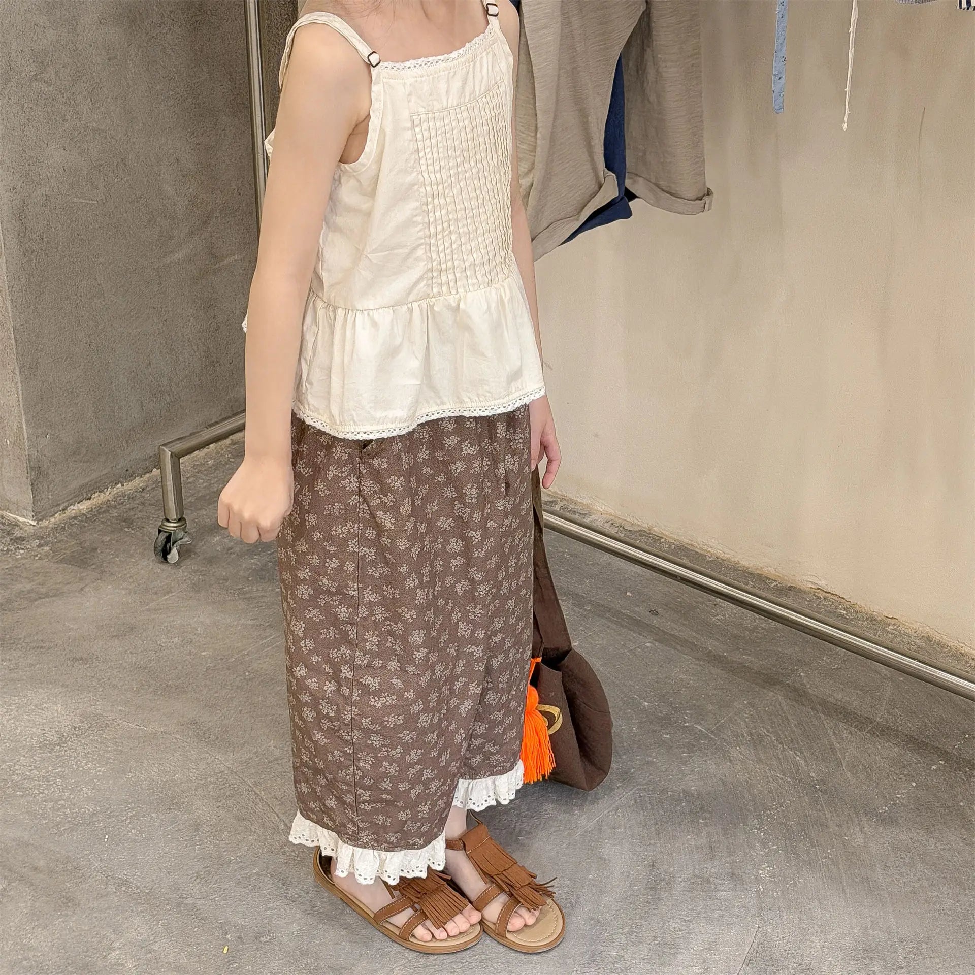 2026 Summer New Girls Lace Wide Leg Pants Toddler Thin Casual Pants Baby Girl Floral Mosquito Proof Pants Cotton Kids Clothes