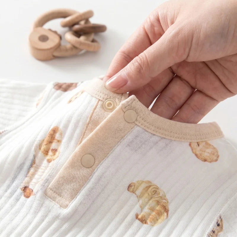 Baby Boys Girls Cotton Jumpsuit Cute Print Breathable 0-24M Toddler Romper Snap Closure Neckline Infant Summer Clothes