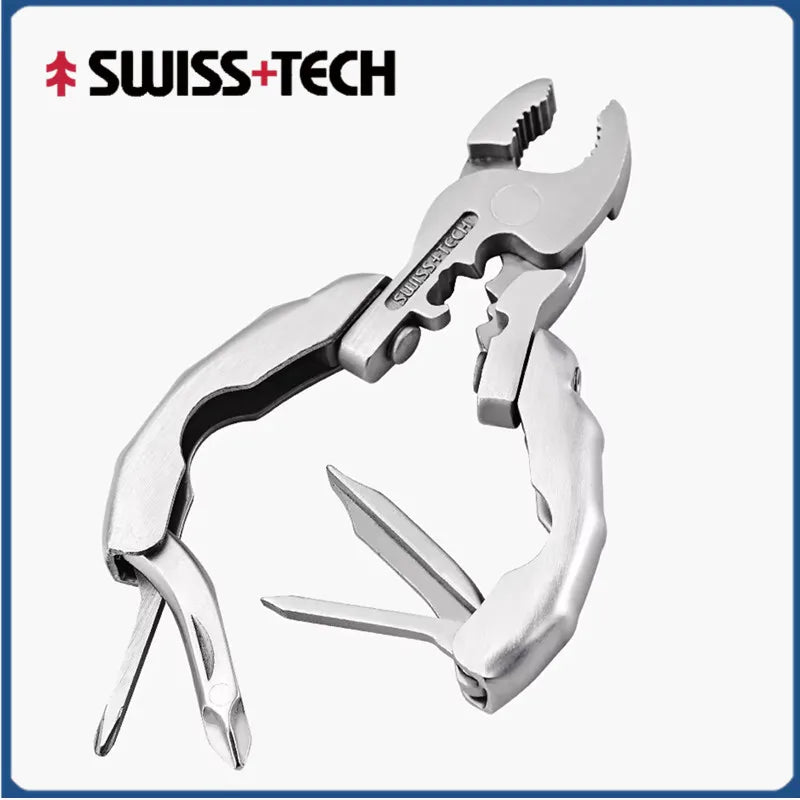 SWISS TECH 9 IN 1 Mini Multifunctional Pliers Pocket EDC Multitool Keychain Screwdriver Outdoor Hiking Gear Small Bottle Opener