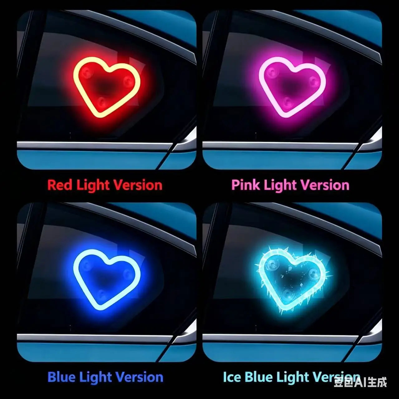 Solar-Powered Led Car Window Neon Lights - Heart-Shaped Rgb-Free Color-Changing Interior Wiring Free Atmosphere Light