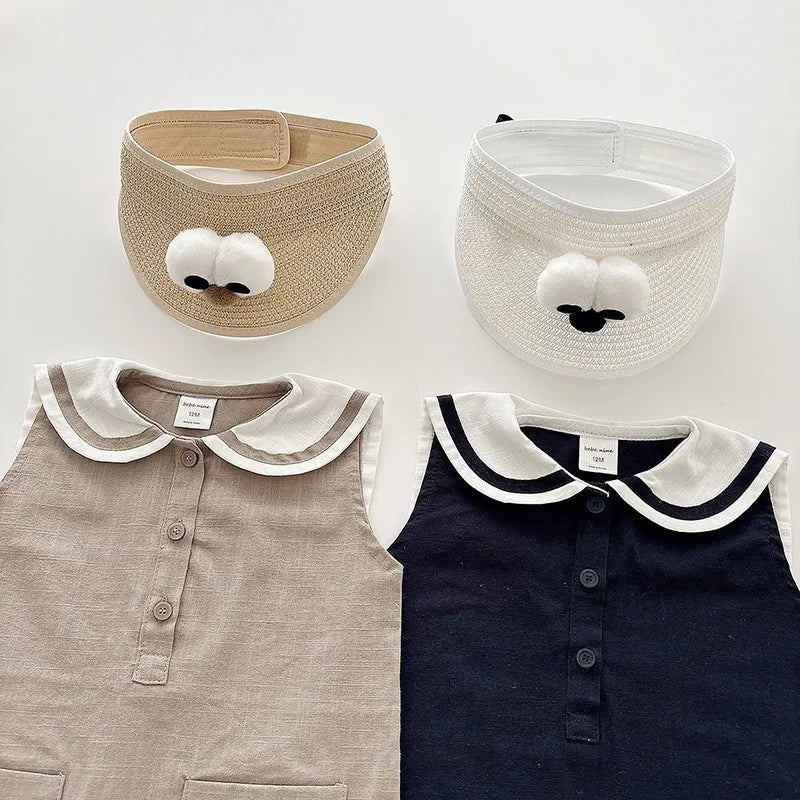 2026 Summer New Baby Sleeveless Bodysuit Cotton Infant Boy Girl Solid Sailor Collar Jumpsuit Newborn Toddler Clothes 0-24M