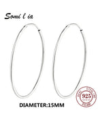 SOMILIA 925 Sterling Silver Platinum Big Hoop Earrings for Women Real Money Jewelry Female Fashion Womens Fine Earrings 10-90mm