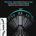 4 in 1 Retractable Car Charger 120W with USB C Lightning Cable Starlight in Auto Roof Fast Charging for IPhone Samsung Phones