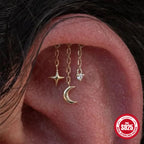 AIDE Star Moon Chain Tassel  925 Sterling Silver Shiny For Woman Piercing Earring Fashion Dainty Luxury Style fine jewelry