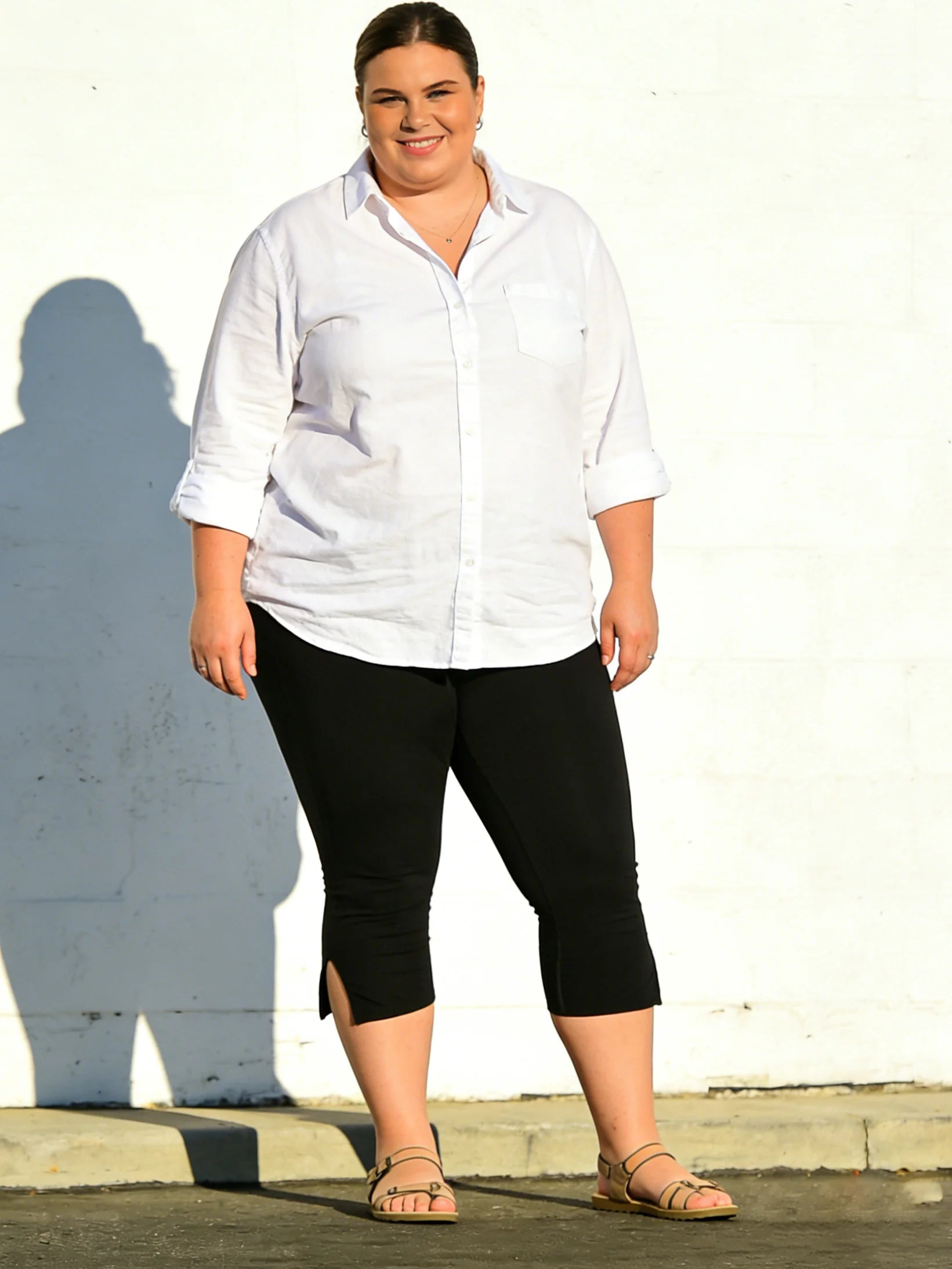 Women's Plus Size Capri Leggings High Waist Tummy Control, Stretchy Yoga Workout Pants (XL-5X) - Capri Split Hem Pants Plus Size