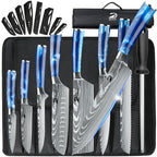 MDHAND 8pcs Kitchen Knife Damascus Stainless Steel Chef Knife Utility Paring Boning Cleaver Slicing Santoku Knives Nylon Bag