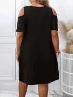Plus Size Cold Shoulder Dress for Women Casual Loose Fit Knee Length Short Sleeve