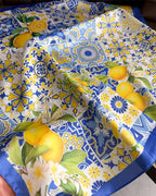 Lemon Print Silk Square Scarf Women Luxury Soft Satin Kerchief Thin Neck Scarf Fashion Sunscreen Headscarf For Women Bag Ribbon