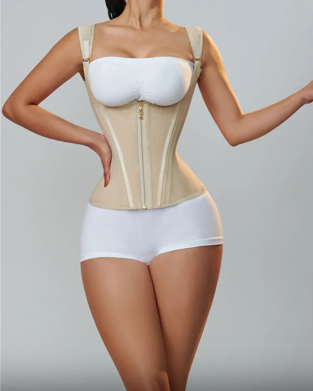 Ouzey Colombianas Body Shaper Shapewear Women Vest Tops Double Compression Waist Trainer Corset Adjustable Zipper and Hook-eyes