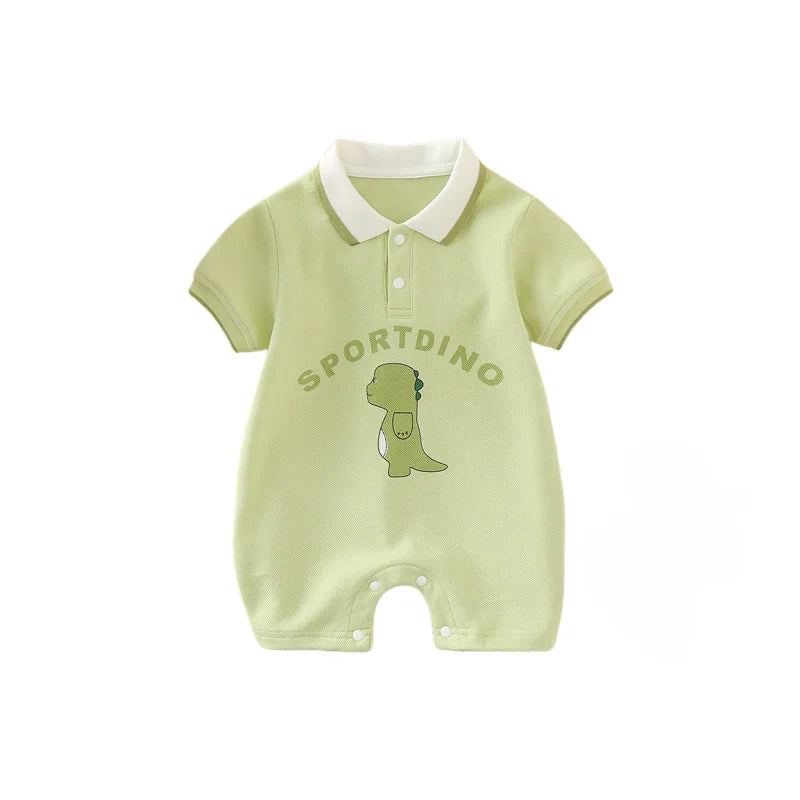 Infant Baby Summer Polo Collar Jumpsuit Sporty Dinosaur Breathable Mesh Romper Newborn One Pieces Cotton Baby Clothes