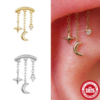 AIDE Star Moon Chain Tassel  925 Sterling Silver Shiny For Woman Piercing Earring Fashion Dainty Luxury Style fine jewelry