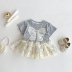 2026 Summer New Children Short Sleeve T Shirts Cotton Baby Girls Cute Bow Lace Tee Toddler Loose Casual Tops Kids Clothes