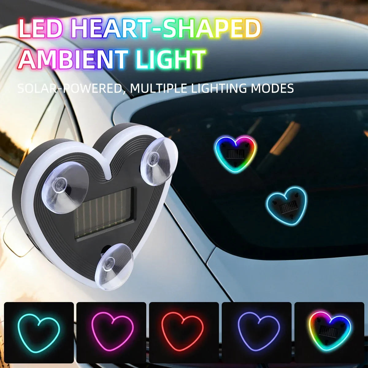 New Solar Atmosphere Light Heart-shaped Dynamic Gradient LED Fit Car Interior Ambient Light Decoration Accessory RGB