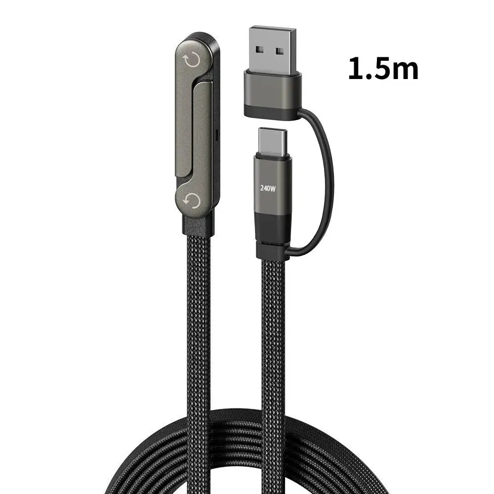 240W Quick Charge Collapsible Phone Stand 3-In-1 Data Cable With Type-C/Usb-A Connectors for iPhone 14-17 And Other Cellphone
