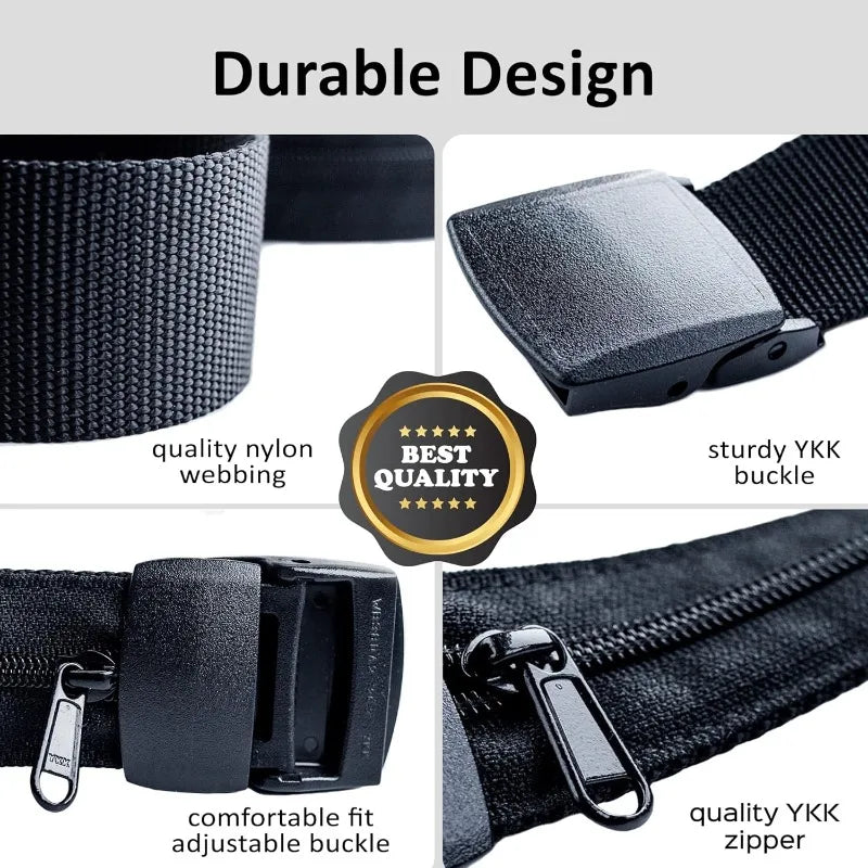 Travel Security Belt with Hidden Pocket Adjustable Cash Strap Slim Waist Wallet for Passport Money Anti-Pickpocket Waist Bag