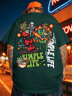 Men's Summer 100% Cotton Fashion Casual Sports Loose Graffiti Letter Print Round Neck Short Sleeve T-shirt Top